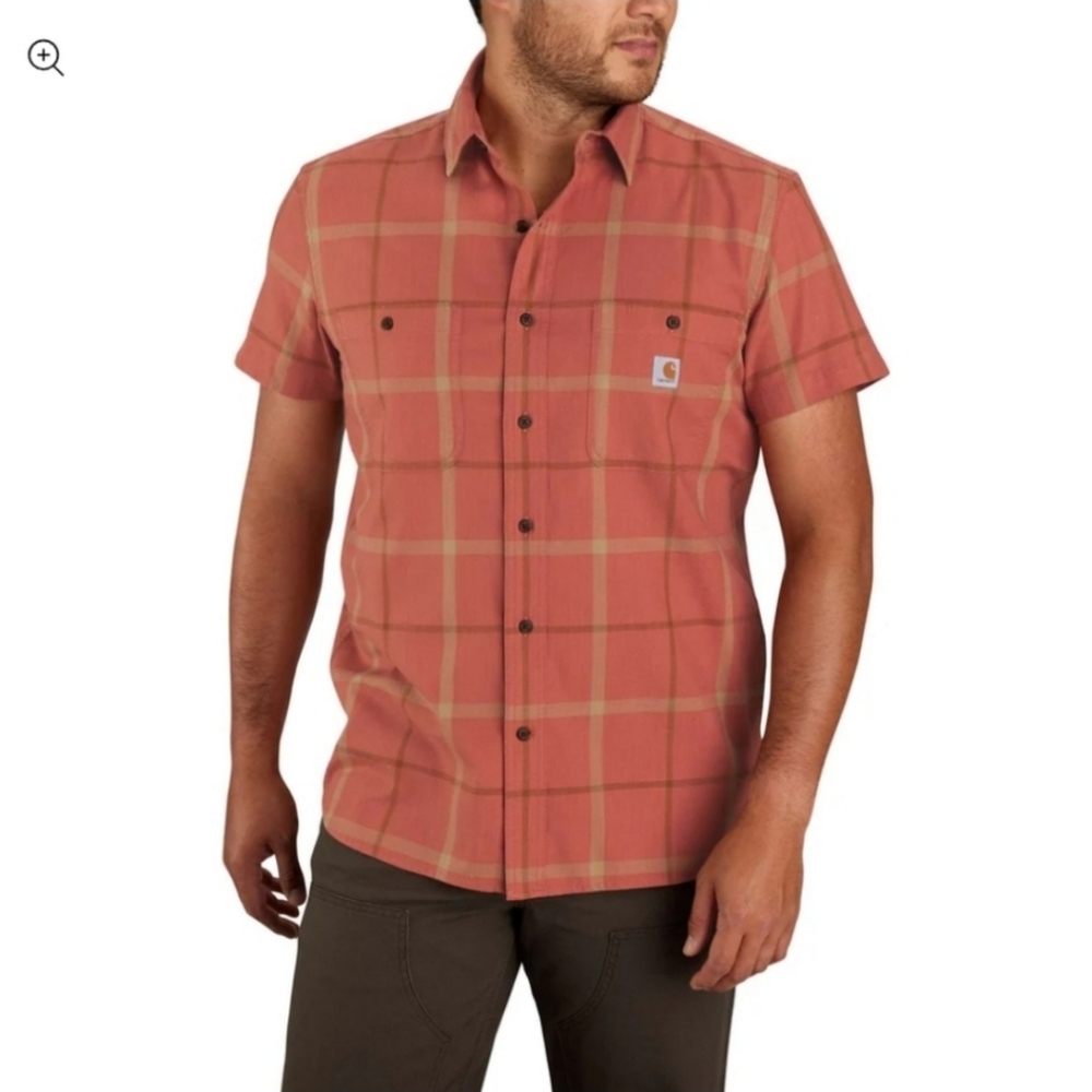 Carhartt Rugged Flex Button Up Shirt Relaxed Fit Plaid Short Sleeve Size XL Tall